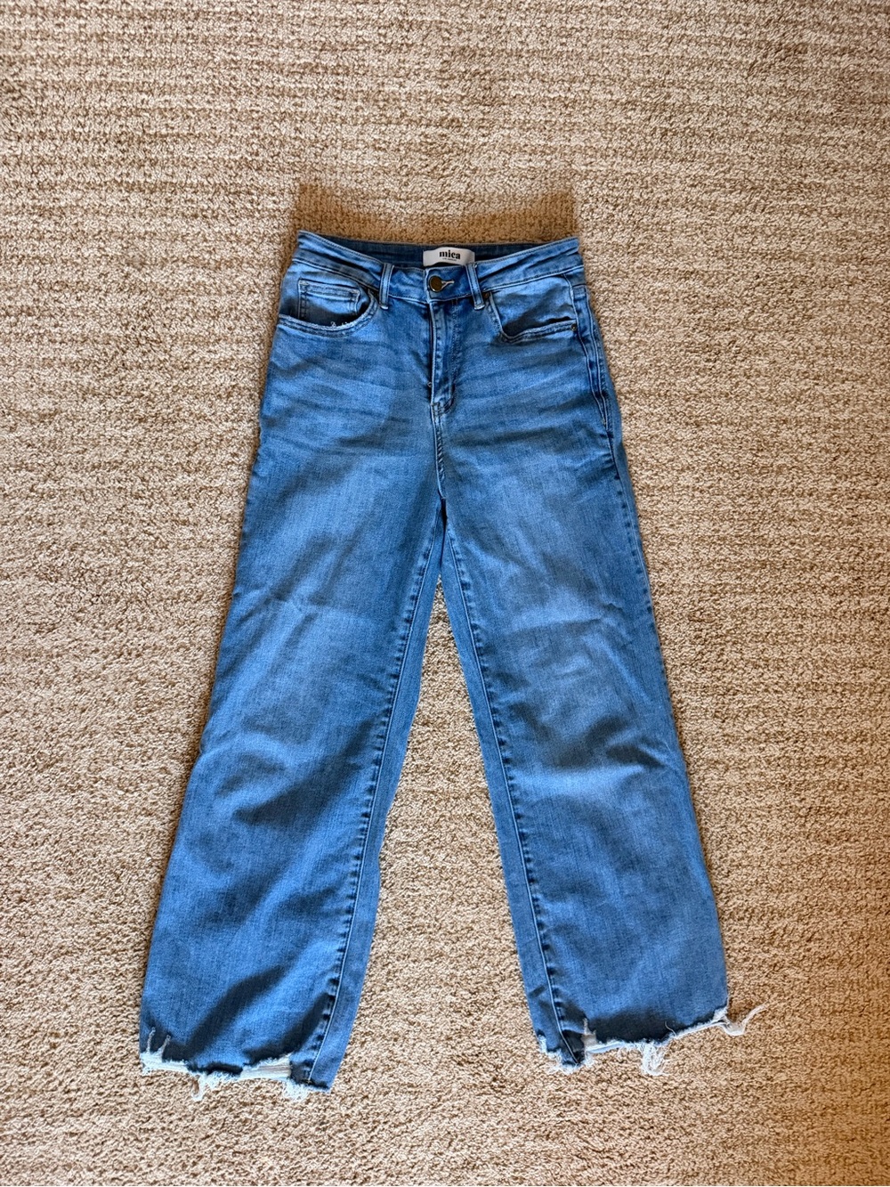 Mica High-Rise Wide Leg Jeans in Medium Blue with Frayed Hem